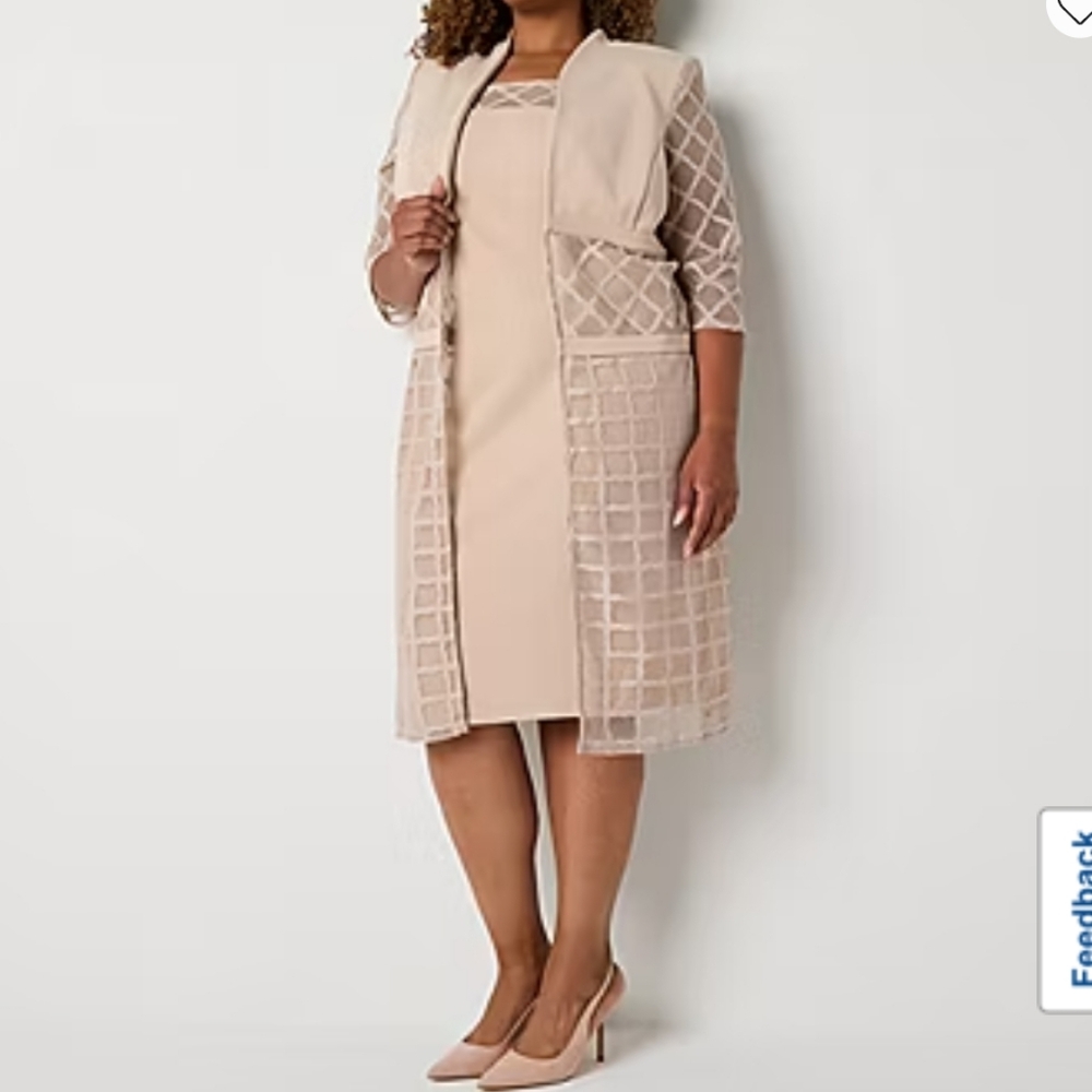 NEW Maya Brooke Plus Windowpane Tan Jacket Dress Sz 16W